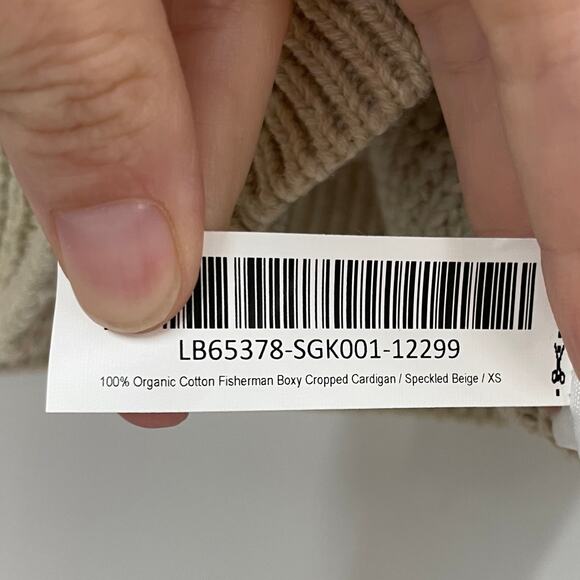 Quince XS 100% Organic Cotton Fisherman Boxy Cropped Cardigan Speckled Beige - Picture 10 of 11